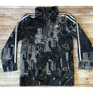 Adidas Track Jacket Youth Size 7 Gray Camo Full Zip Lightweight Lined Shirt